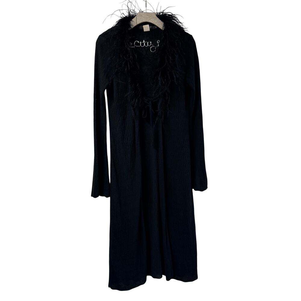 Rampage Black Feather Collar Duster Medium Vintage Knit Whimsygoth Halloween